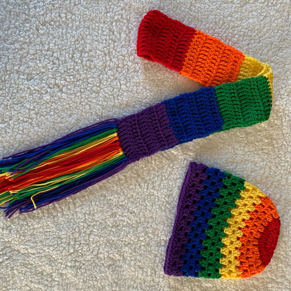 Rainbow Hat and Scarf Set